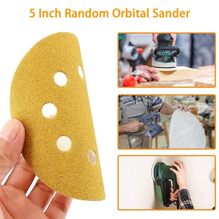 100pcs / Box 5 Inch 8 Holes Round Disc Sanding Sandpaper 125mm Yellow Sand Flocking Sheet