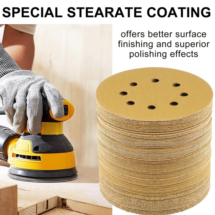 100pcs / Box 5 Inch 8 Holes Round Disc Sanding Sandpaper 125mm Yellow Sand Flocking Sheet