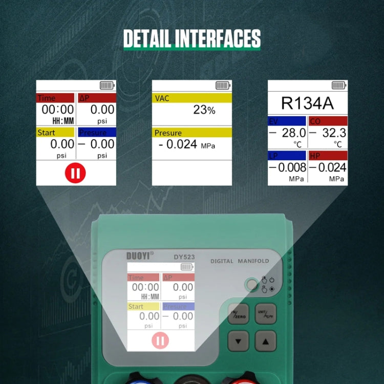 DUOYI DY523 Automotive Vacuum Pressure Gauge Liquid Charge Fluorine Repair Electronic Refrigerant Meter