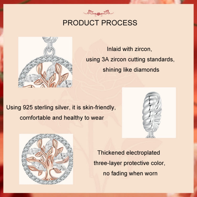 S925 Sterling Silver Rose Gold Tree Of Life Pendant DIY Beads