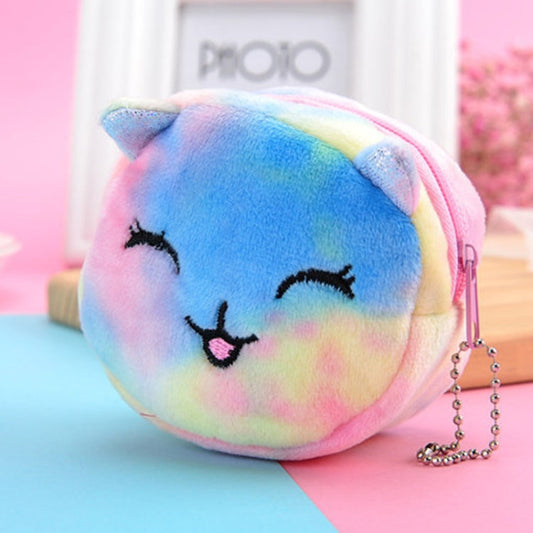 Mini Colorful Round Plush Coin Purse Lipstick Data Cable Portable Bag My Store