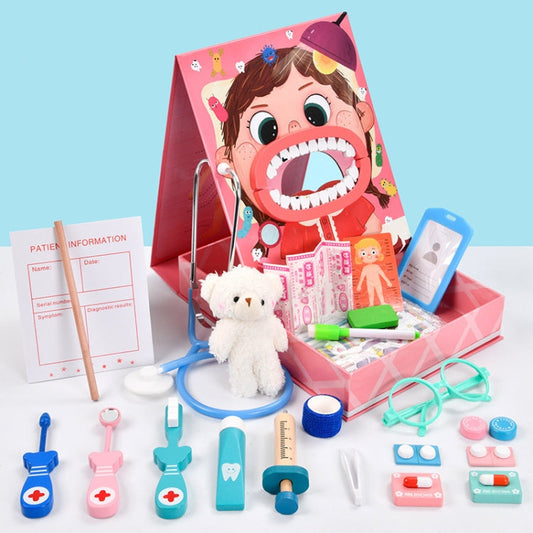 Wooden Children Oral Dentistry Simulation Dentist Set Pretend Play Medical Toy