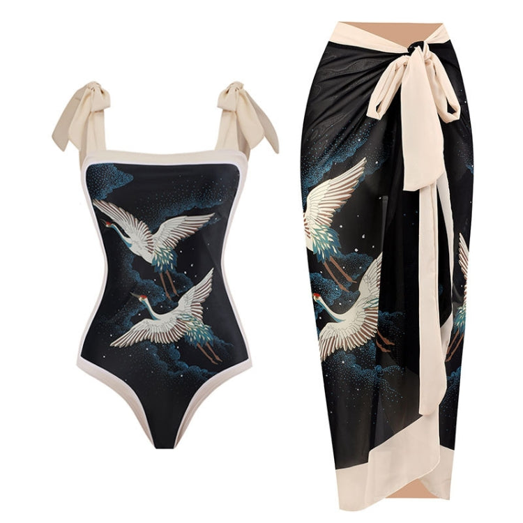 Retro Pattern One-Piece Hot Spring Outdoor Swimsuit Set