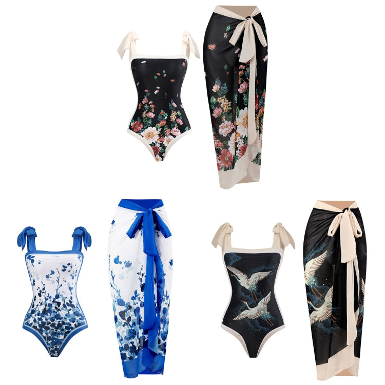 Retro Pattern One-Piece Hot Spring Outdoor Swimsuit Set