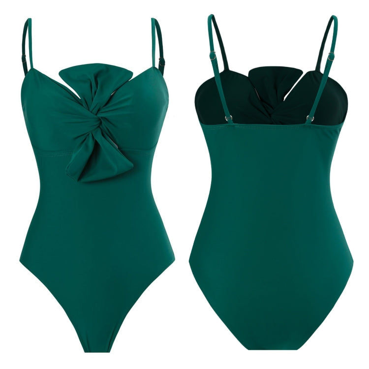 Bow-knot Solid Color One-Piece Swimsuit Retro Belly-covering Slimming Swimsuit My Store