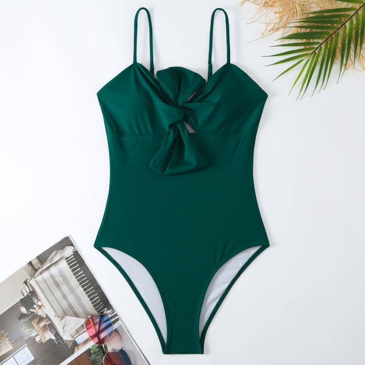 Bow-knot Solid Color One-Piece Swimsuit Retro Belly-covering Slimming Swimsuit My Store