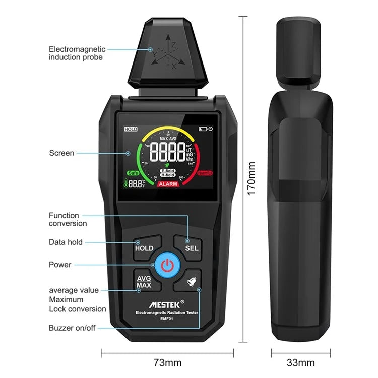 MESTEK  EMF01 Electromagnetic Radiation Detector Highly Sensitive 3-Axis Sensing Probe Reluova