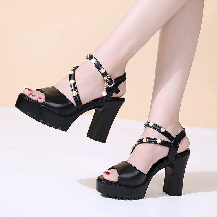 Summer Women High Heeled Sandals Thick Bottom Waterproof Platform Buckle Strap Lady Shoes My Store