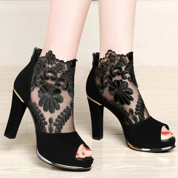 Summer Women Chunky Heel Peep Toe Sandals Sexy Lace High Heels