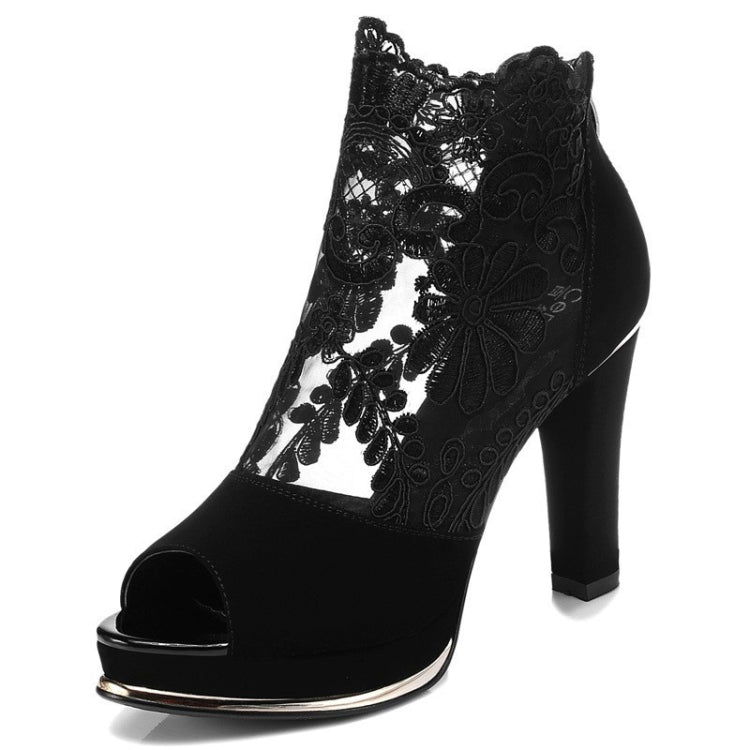 Summer Women Chunky Heel Peep Toe Sandals Sexy Lace High Heels