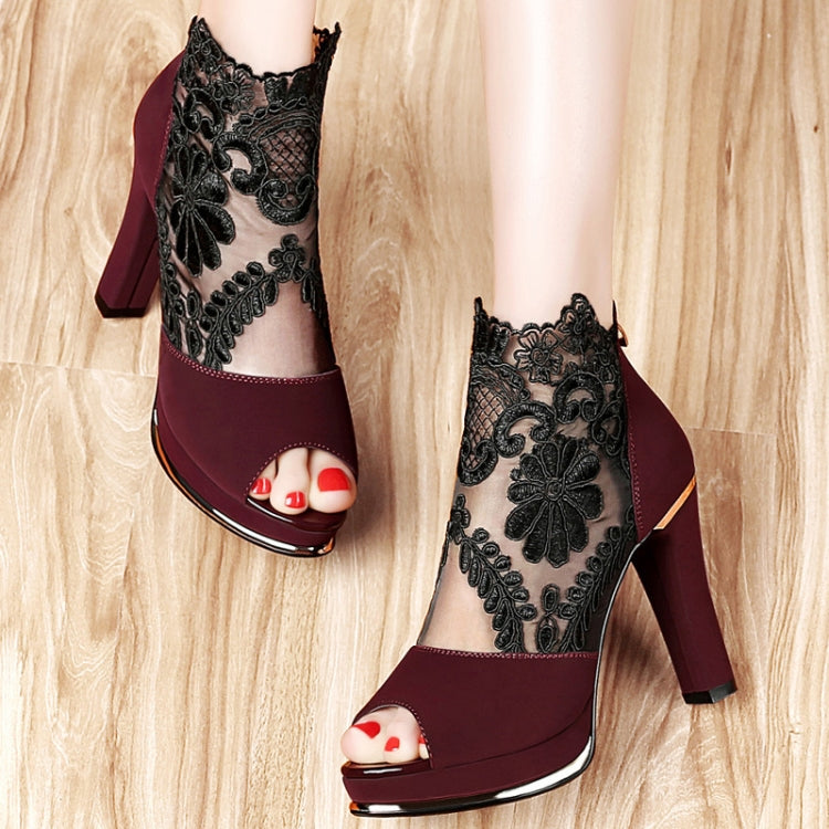 Summer Women Chunky Heel Peep Toe Sandals Sexy Lace High Heels