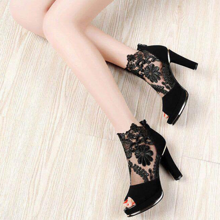 Summer Women Chunky Heel Peep Toe Sandals Sexy Lace High Heels My Store