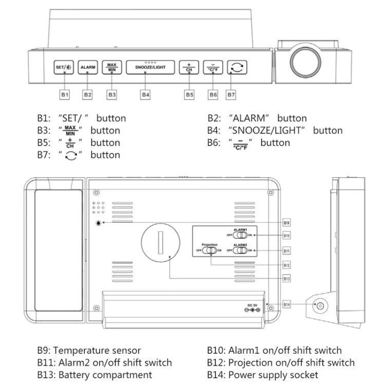 Household Color Screen Temperature And Humidity Meter Weather Forecast Projection Clock My Store