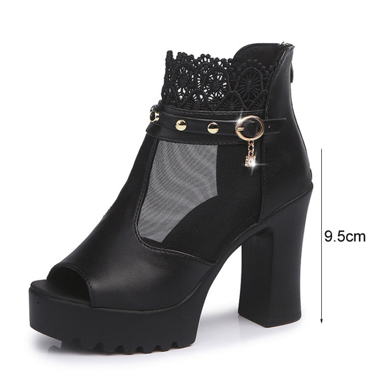 Women Summer Chunky Heel Peep Toe Mesh Sandal Boots Lightweight High Heeled Sandals My Store