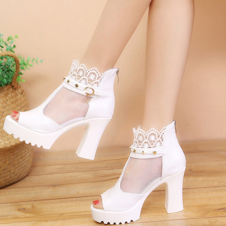 Women Summer Chunky Heel Peep Toe Mesh Sandal Boots Lightweight High Heeled Sandals My Store