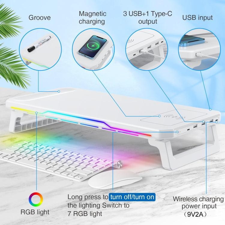 RGB Computer Monitor Stand Riser 3 USB 2.0 +1 Type-C Ports