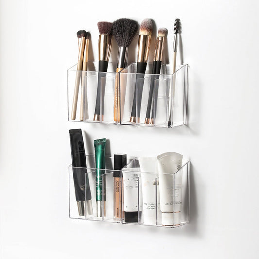 3-Compartment Clear Plastic Organizers Wall-Mounted Cosmetic Storage Box-Reluova