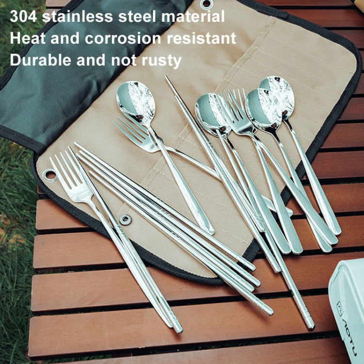 AOTU AT6471 12pcs /Set Outdoor 304 Stainless Steel Camping Cutlery Set With Storage Bag Reluova