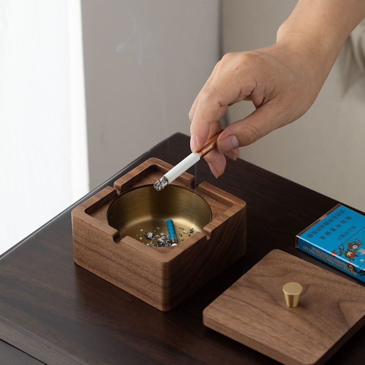 Walnut Ashtray Solid Wood With Lid Ashes Holder for Smokers