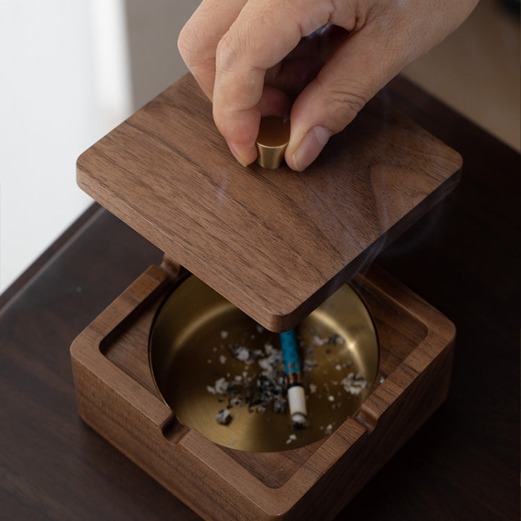 Walnut Ashtray Solid Wood With Lid Ashes Holder for Smokers