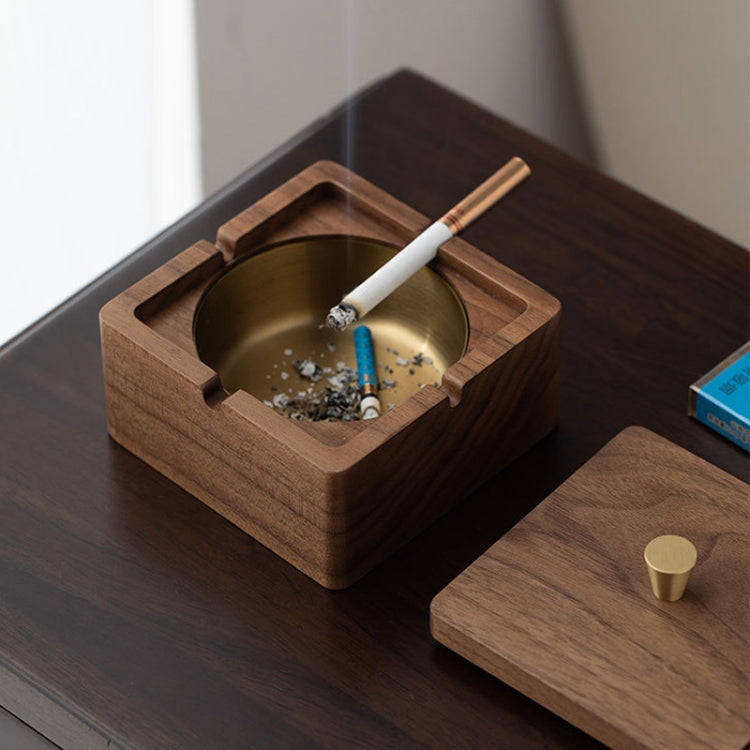 Walnut Ashtray Solid Wood With Lid Ashes Holder for Smokers