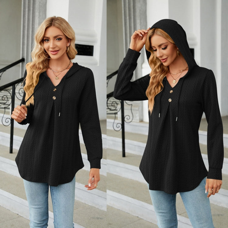 Autumn Winter V-Neck Loose Long Sleeve Hooded Sweatshirt Women Outerwear