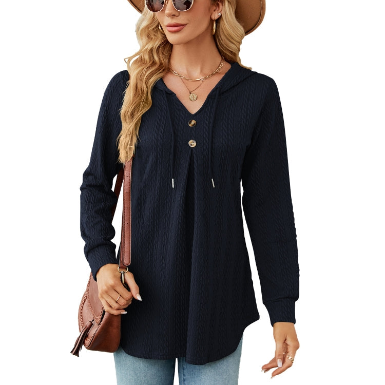 Autumn Winter V-Neck Loose Long Sleeve Hooded Sweatshirt Women Outerwear