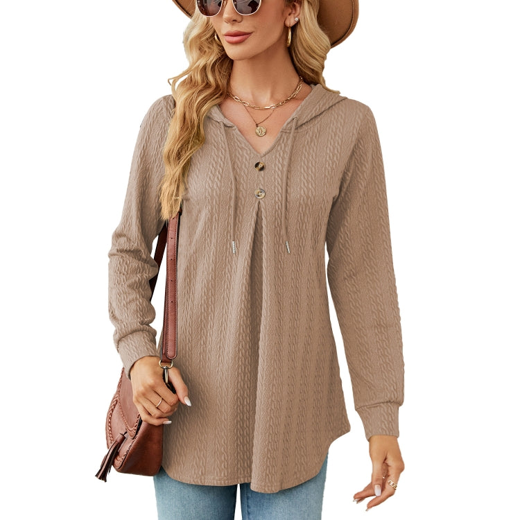 Autumn Winter V-Neck Loose Long Sleeve Hooded Sweatshirt Women Outerwear