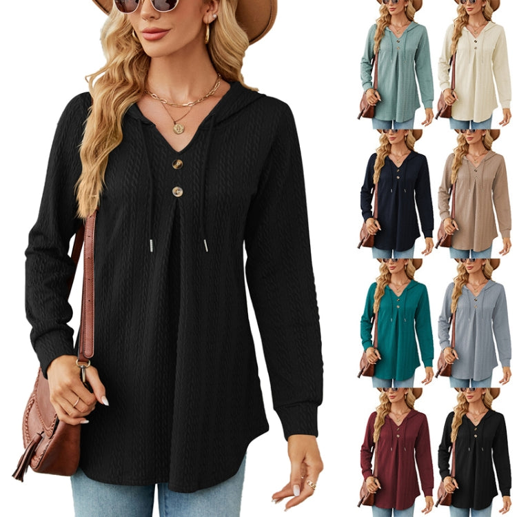 Autumn Winter V-Neck Loose Long Sleeve Hooded Sweatshirt Women Outerwear