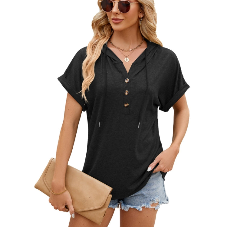 Ladies Summer Hooded Button Loose Short Sleeve T-Shirt Blouse My Store