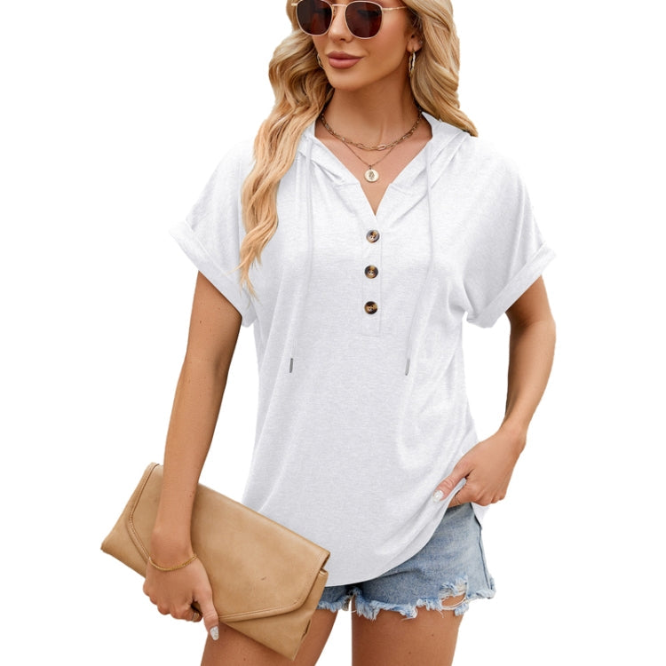 Ladies Summer Hooded Button Loose Short Sleeve T-Shirt Blouse My Store