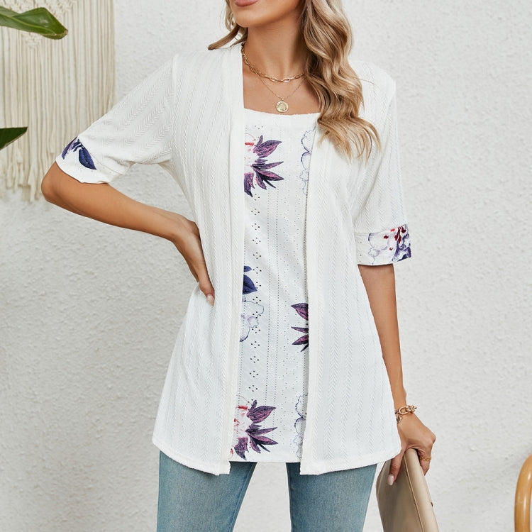 Spring Summer Printed Fake Two-Piece Square Neck Mid-Sleeve Top T-Shirt My Store