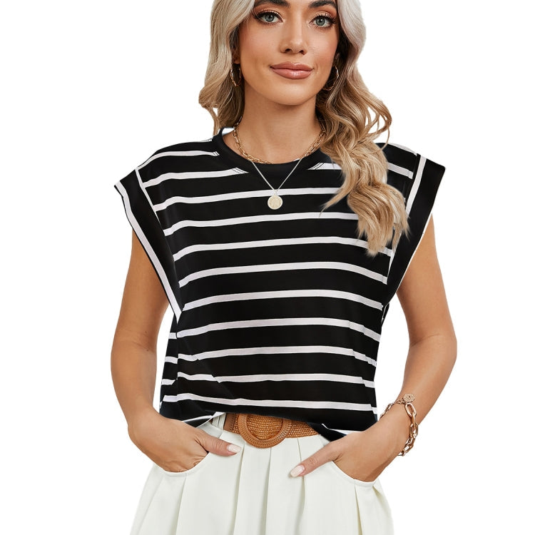 Women Stripe Style Summer Loose Top Basic T-Shirt Round Neck Casual Tank