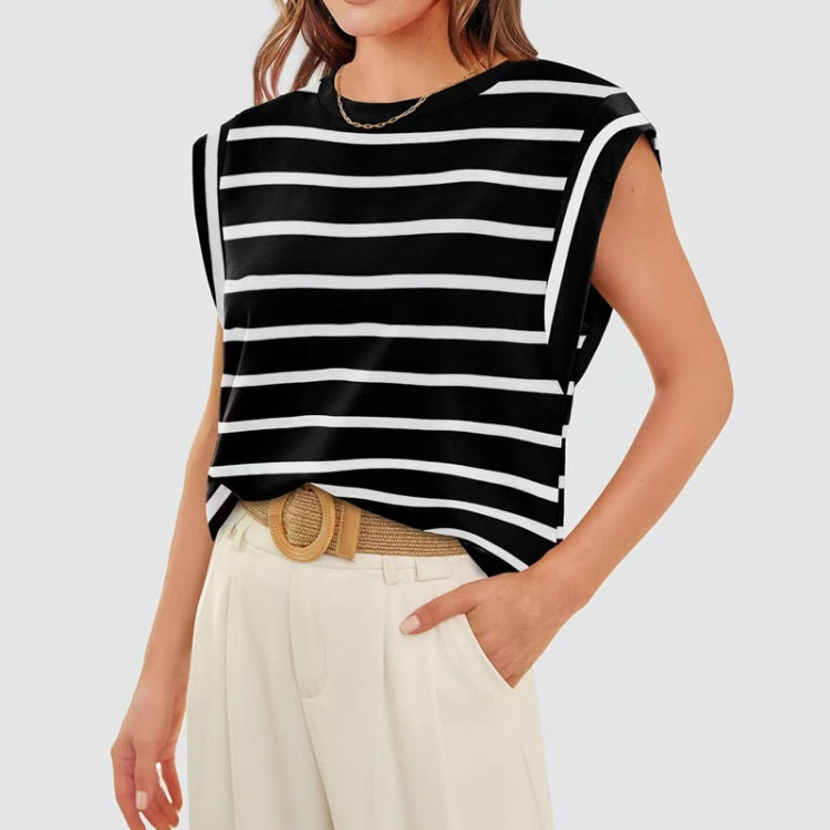 Women Stripe Style Summer Loose Top Basic T-Shirt Round Neck Casual Tank My Store