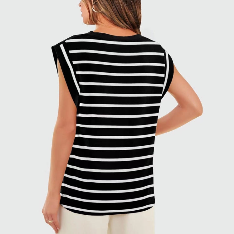 Women Stripe Style Summer Loose Top Basic T-Shirt Round Neck Casual Tank