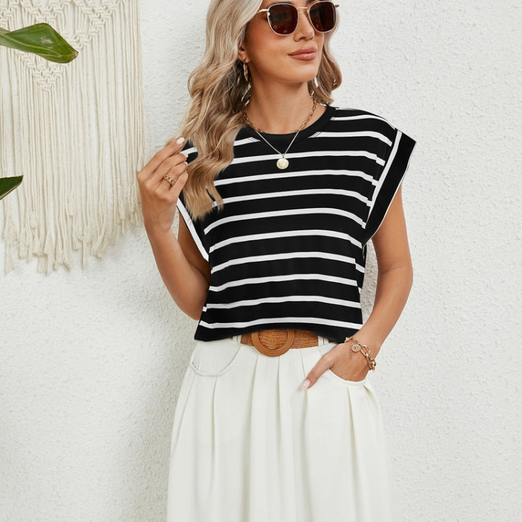 Women Stripe Style Summer Loose Top Basic T-Shirt Round Neck Casual Tank My Store