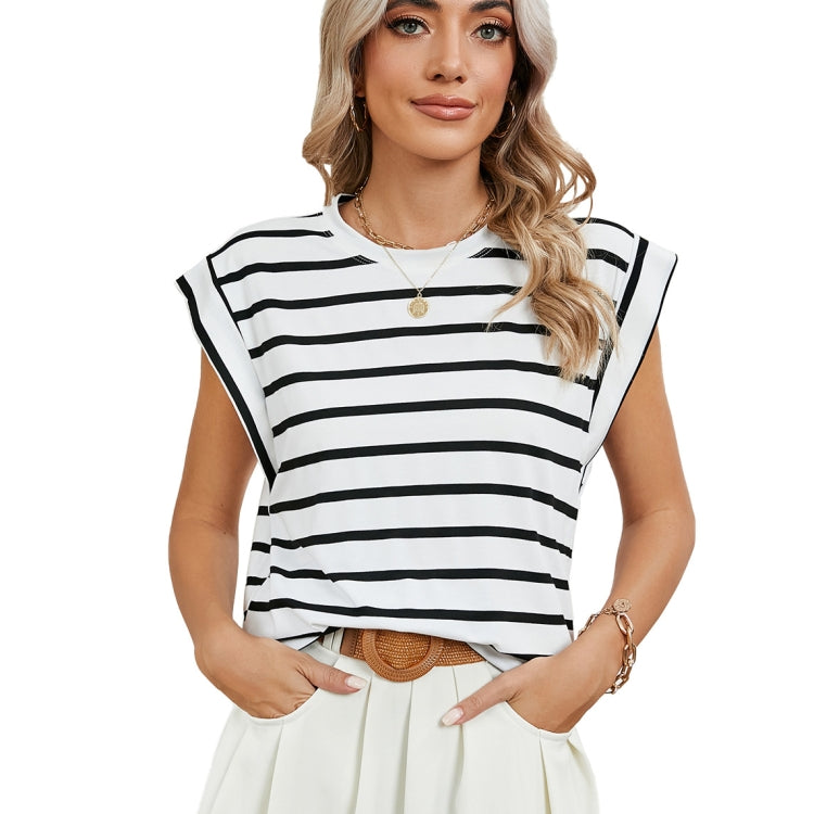 Women Stripe Style Summer Loose Top Basic T-Shirt Round Neck Casual Tank