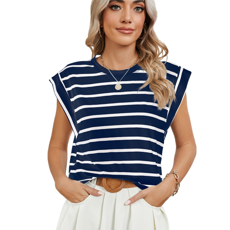 Women Stripe Style Summer Loose Top Basic T-Shirt Round Neck Casual Tank My Store