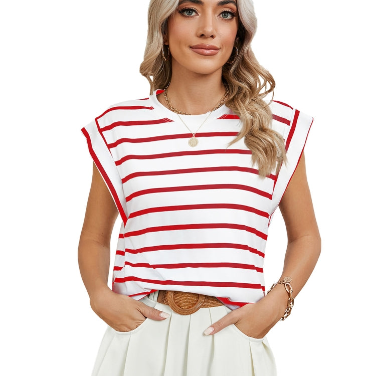 Women Stripe Style Summer Loose Top Basic T-Shirt Round Neck Casual Tank