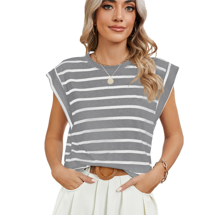 Women Stripe Style Summer Loose Top Basic T-Shirt Round Neck Casual Tank My Store