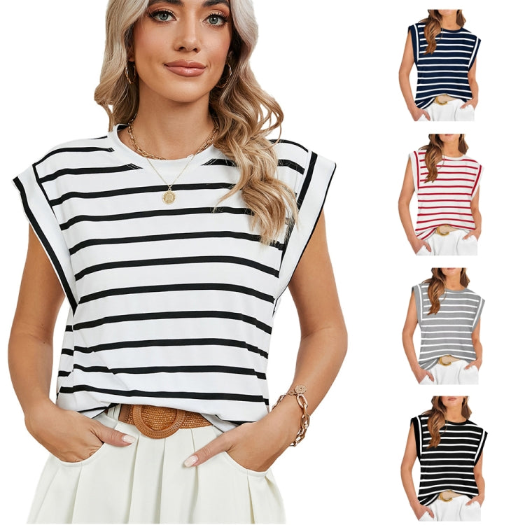 Women Stripe Style Summer Loose Top Basic T-Shirt Round Neck Casual Tank My Store