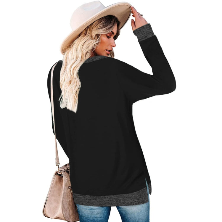 Long Sleeve Round Neck Colorblocked Split Top Ladies Loose Casual Pullover T-Shirt My Store