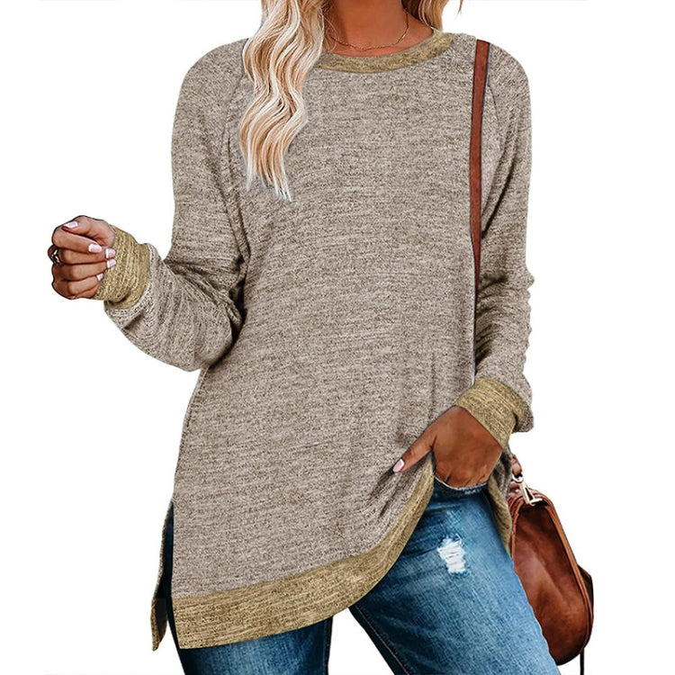 Long Sleeve Round Neck Colorblocked Split Top Ladies Loose Casual Pullover T-Shirt My Store