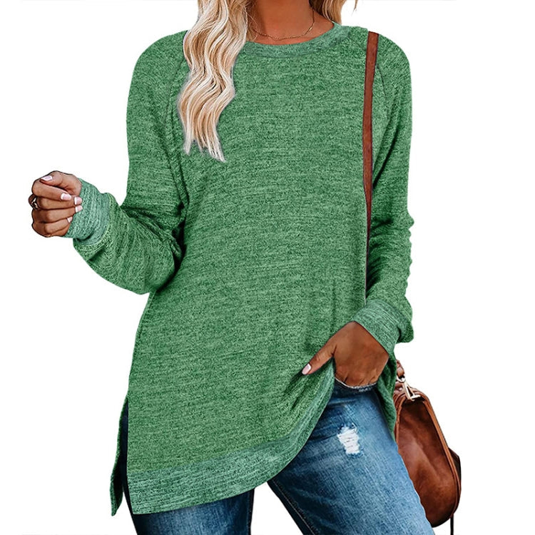 Long Sleeve Round Neck Colorblocked Split Top Ladies Loose Casual Pullover T-Shirt