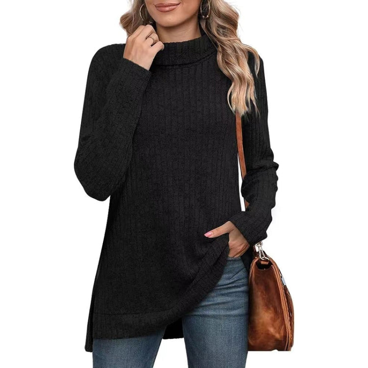 Ladies Autumn And Winter Solid Color High Collar Split Loose Tops My Store