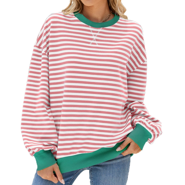 Women Fall Winter Striped Crewneck Color Block Loose Long Sleeve Sweatshirt Jacket My Store