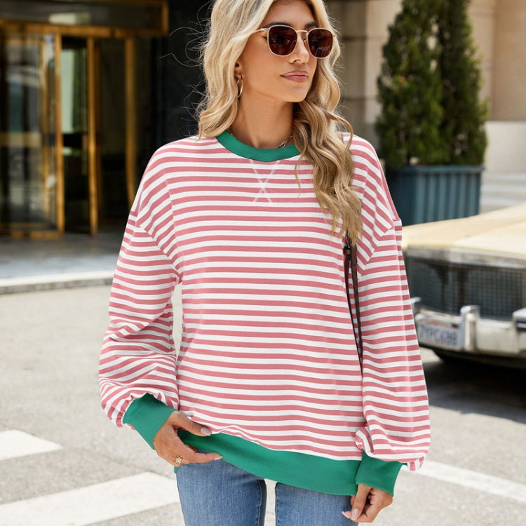 Women Fall Winter Striped Crewneck Color Block Loose Long Sleeve Sweatshirt Jacket