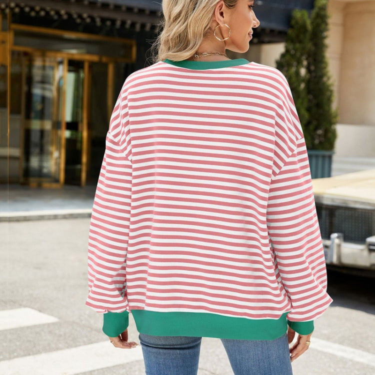 Women Fall Winter Striped Crewneck Color Block Loose Long Sleeve Sweatshirt Jacket My Store