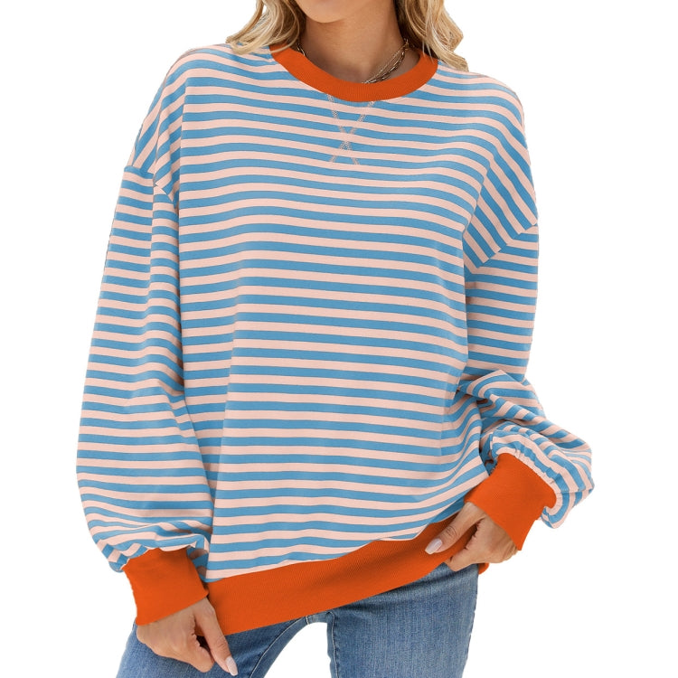 Women Fall Winter Striped Crewneck Color Block Loose Long Sleeve Sweatshirt Jacket My Store