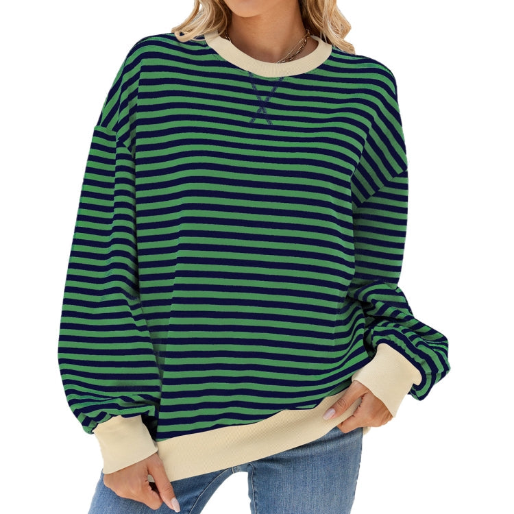 Women Fall Winter Striped Crewneck Color Block Loose Long Sleeve Sweatshirt Jacket My Store